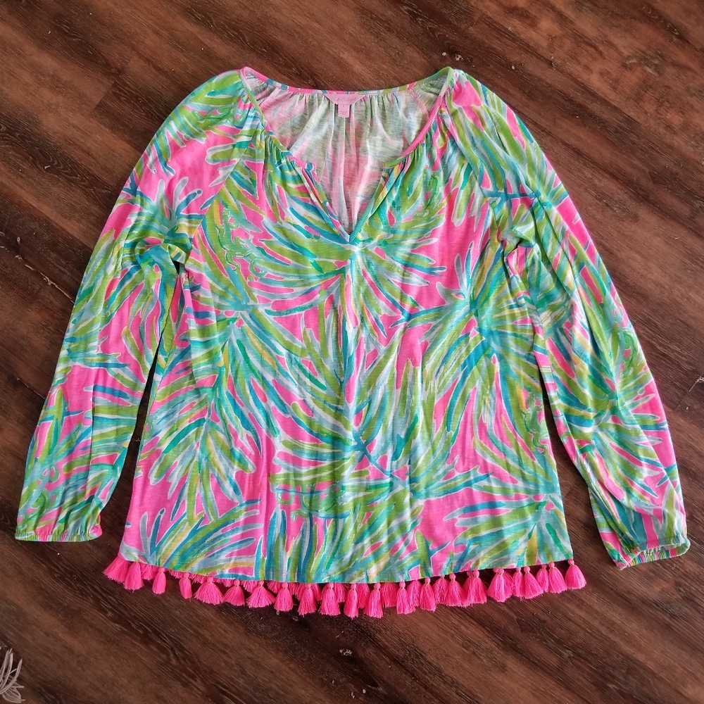 Lilly Pulitzer Linzy Top Tiki Pink Royal Lime L